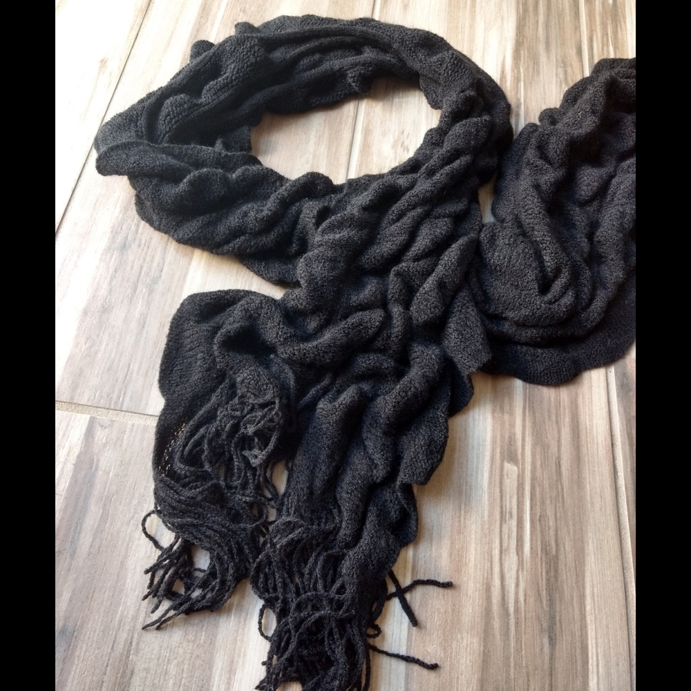 Ruched Black Scarf